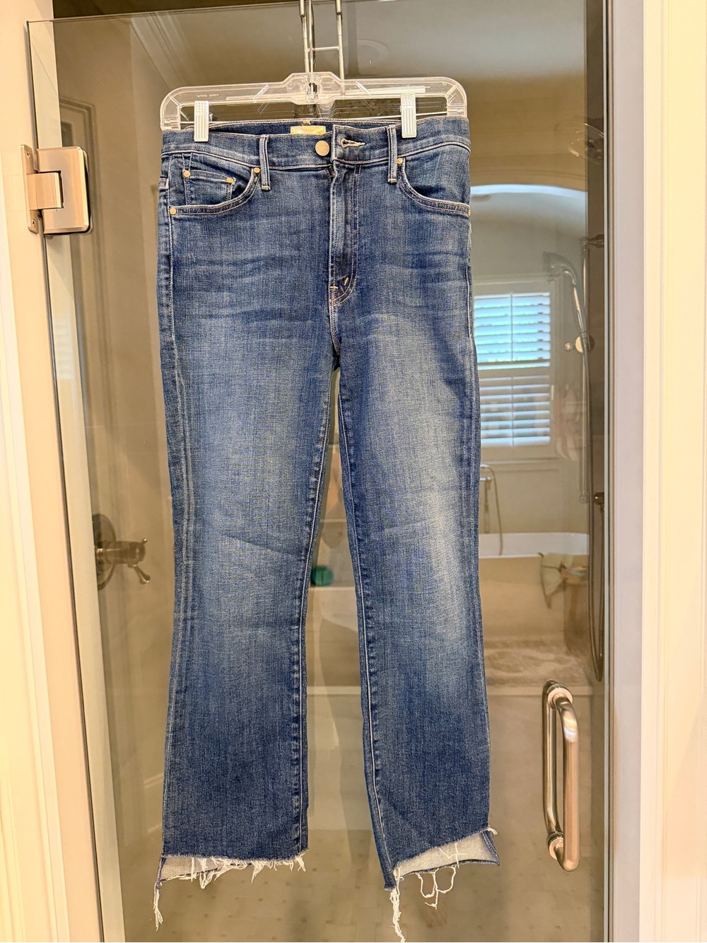 MOTHER Men's Blue Straight-Leg Jeans with Raw Hem